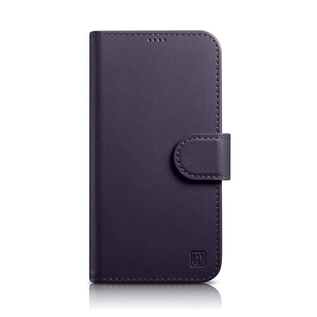 iCarer Wallet Case 2in1 etui iPhone 14 Pro skórzany pokrowiec z klapką Anti-RFID ciemnofioletowy (WMI14220726-DP)