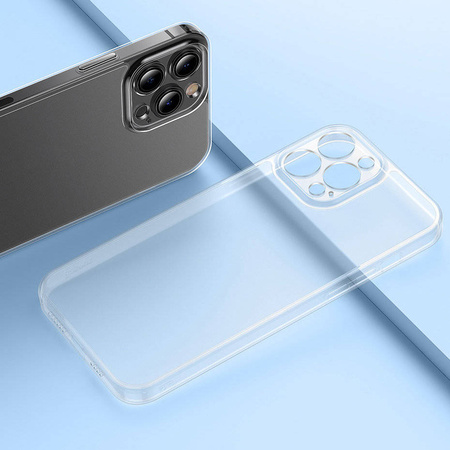 Baseus Frosted Glass Case etui pokrowiec do iPhone 13 sztywna obudowa z żelową ramką przezroczysty (ARWS000602)
