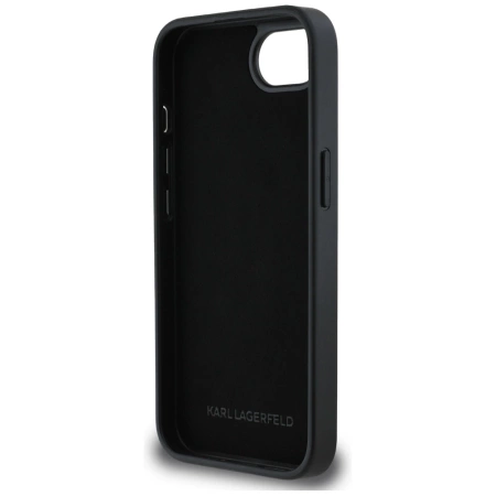 Karl Lagerfeld iPhone 16e Hülle mit festem Glitzer Karl&amp;Choupette Heads Metallstift - Schwarz