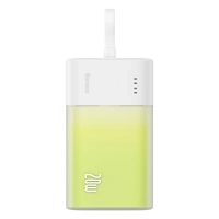Powerbank Baseus Popsicle 5200mAh 20W z wbudowanym kablem Lightning (+ biały kabel Baseus Simple USB-C - USB-C 60W/20V/3A/30cm) - biało-zielony