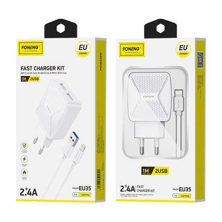 Charger Foneng EU50 GaN , 35W 2x USB-C to Type-C to Lightning (White)