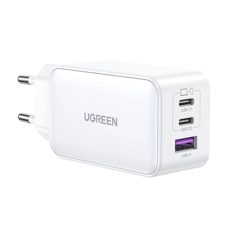 Szybka ładowarka sieciowa GaN Ugreen CD244 65W USB-A / 2x USB-C - biała