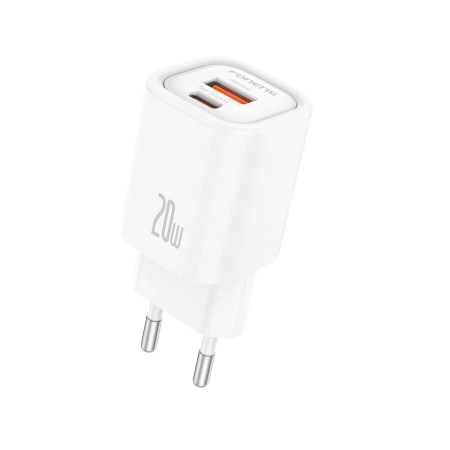 FONENG ładowarka sieciowa EU70 PD 20W 1xUSB-C + 1xUSB QC3.0 + kabel USB-C - USB-C Biały