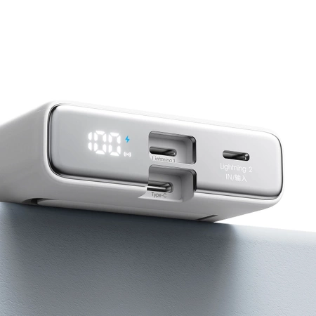 Powerbank Joyroom JR-PBM01 magnetisch 10000 mAh 20 W mit Ständer + Lightning Kabel – USB-C – Weiß
