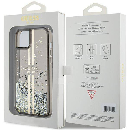 Oryginalne Etui GUESS Hardcase GUHCP15MLFCSEGK do iPhone 15 Plus (Liquid Glitter Gold Stripes / czarny)
