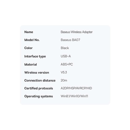 Baseus BA07 Bluetooth-USB-Adapter – Schwarz