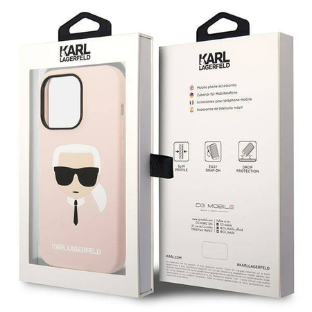 Original Case IPHONE 14 PRO Karl Lagerfeld Hardcase Silicone Karl`s Head MagSafe (KLHMP14LSLKHLP) pink