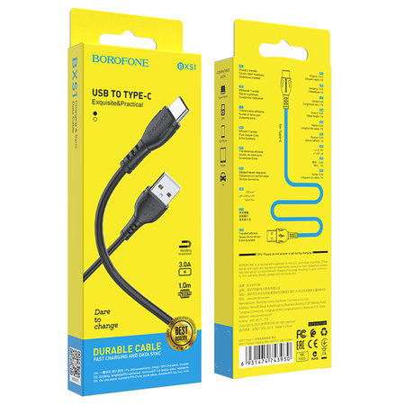 Borofone Kabel BX51 Triumph - USB na Typ C - 3A 1 metr czarny