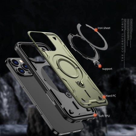 Hybrid Armor Trendige Hülle mit MagSafe für iPhone 16 Pro – Grün