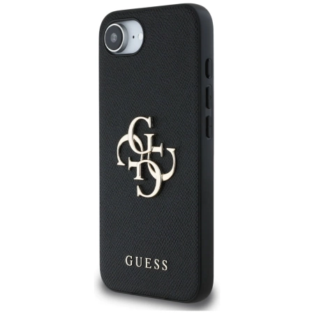 Etui Guess PU Grained 4G Metal Logo na iPhone 16e - czarne