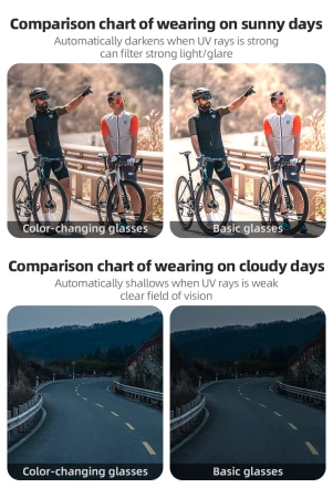 Rockbros Radsportbrille Photochrom, mit UV-Schutz und Korrektureinsatz - Transparent Schwarz