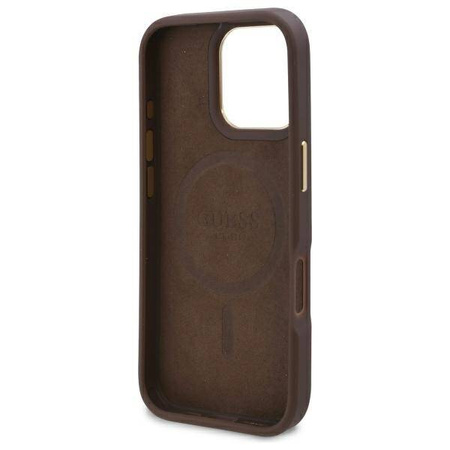 Original Case IPHONE 16 PRO MAX Guess Hardcase 4G Logo Plate MagSafe (GUHMP16XU4GPRW) brown