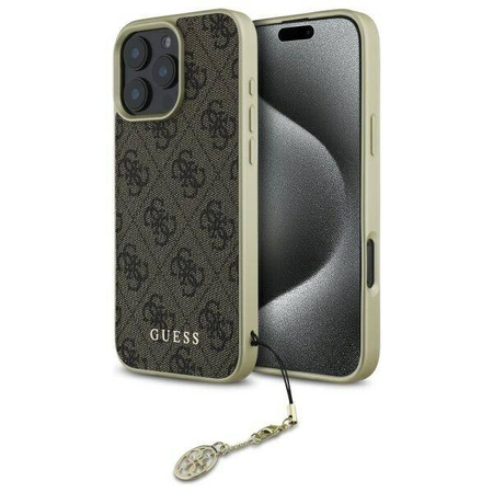 Original Handyhülle IPHONE 16 PRO Guess Hardcase 4G Charms Collection (GUHCP16LGF4GBR) braun