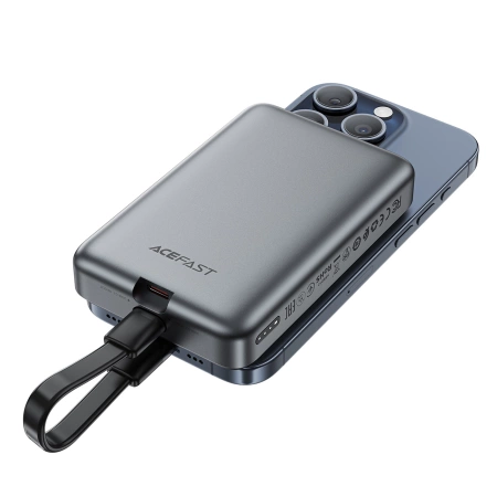 Acefast M10 magnetische Powerbank 2x USB-C PD 30W mit 15W induktivem Laden und USB-C-Kabel - Schwarz