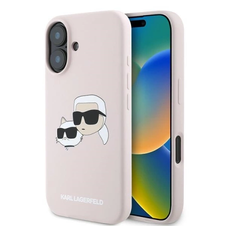 Karl Lagerfeld Silikonhülle Heads Print MagSafe für iPhone 16 Plus - Rosa