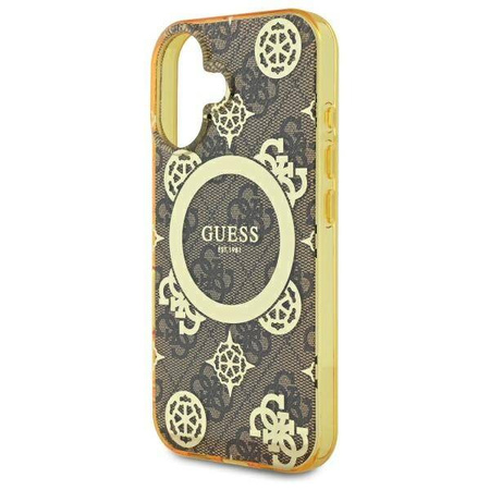 Original Handyhülle IPHONE 16 Guess Hardcase IML Peony On 4G Background MagSafe (GUHMP16SH4PYEEW) braun
