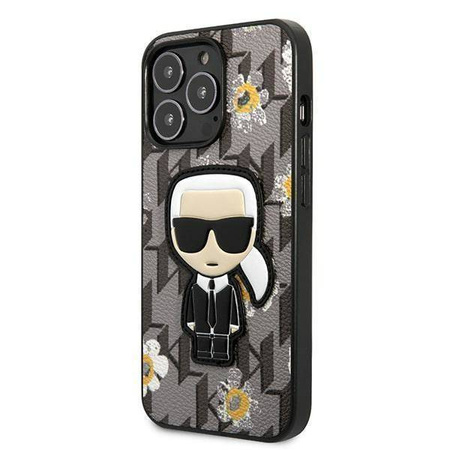 Original Handyhülle IPHONE 13 PRO Karl Lagerfeld Flower Ikonik Karl (KLHCP13LPMNFIK1) grau