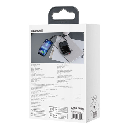 Powerbank 10000 mAh 20 W Baseus Qpow Pro Overseas Edition + USB C 3A Kabel – Schwarz