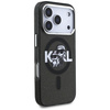 Karl Lagerfeld nakładka Magsafe IML glitter case metal camera frame and buttons Karl and Choupette sketch logo do iPhone 17 Pro transparentna