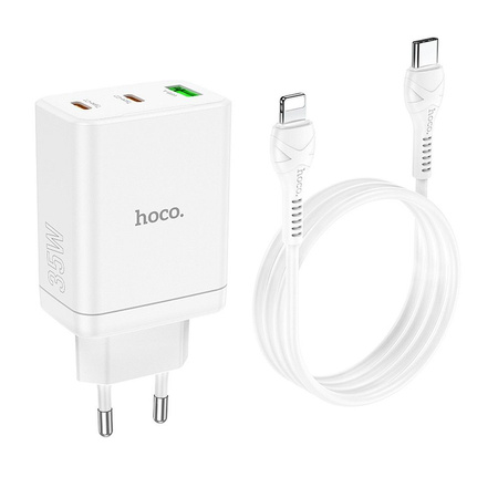 HOCO ładowarka sieciowa 2 x Typ C + USB A + kabel Typ C do Lightning QC PD 35W N33 biała