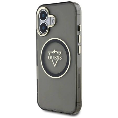 Original Handyhülle IPHONE 16 Guess IML Metal Mountain Logo MagSafe schwarz