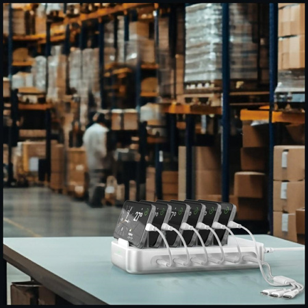 Stacja ładująca 4smarts Team 100W        5xUSB-C z zestawem 6 kabli srebrny