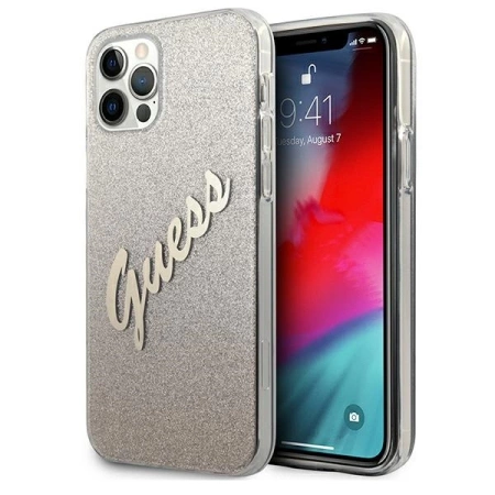 Guess Glitter Gradient Script - Etui iPhone 12 / iPhone 12 Pro (złoty)