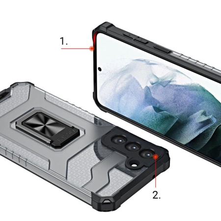 Crystal Ring Case tough hybrid cover + magnetic holder for Samsung Galaxy S22 + (S22 Plus) black
