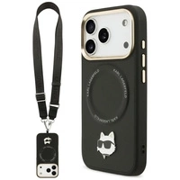 Karl Lagerfeld Big Strap Choupette Metal Logo MagSafe Hülle für iPhone 17 Pro - Schwarz