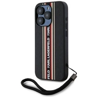 Karl Lagerfeld Saffiano Athleisure Stripes Cord iPhone 15 Pro Max Hülle - Rot
