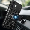 Hybrid Armor Camshield Panzerhülle für iPhone 16 mit Kameraabdeckung und Ständer – Schwarz