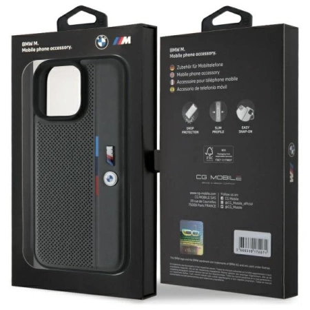 BMW M Perforated Tricolor Detail Line Hülle für iPhone 16 Pro Max – Dunkelgrau