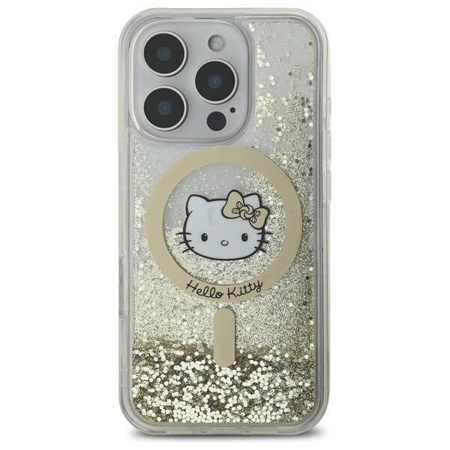 Oryginalne Etui IPHONE 16 PRO MAX Hello Kitty Hardcase Liquid Glitter Fever MagSafe (HKHMP16XLGDIH) złoto-białe