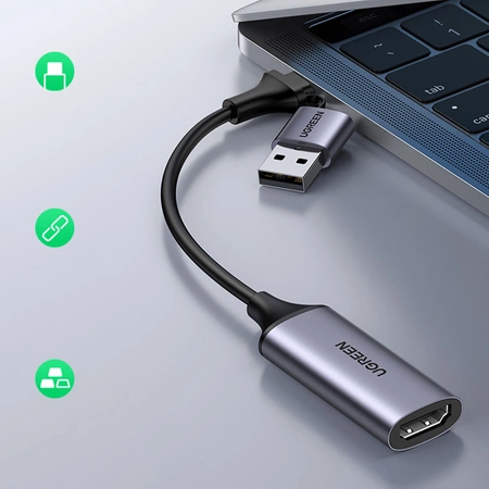 Ugreen CM489 40189 HDMI Adapter (Female) - USB-A / USB-C (Male) - Gray