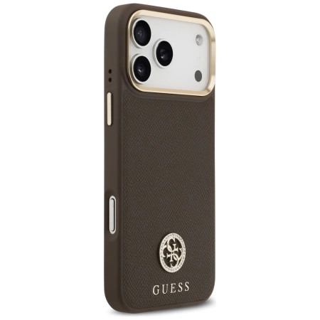 Etui Guess Grained Strass Logo MagSafe na iPhone 17 Pro Max - brązowe