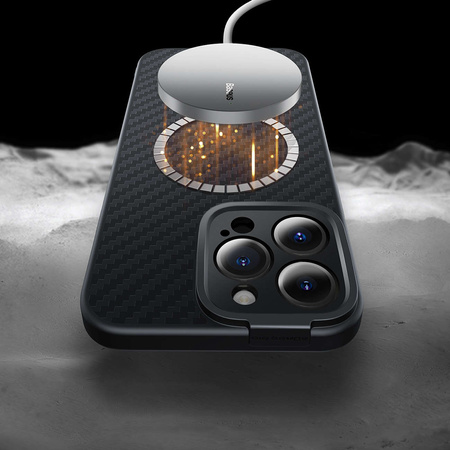 Gepanzerte Hülle für iPhone 14 Pro kompatibel mit MagSafe Baseus Kunstfaser-Hartglas – Schwarz