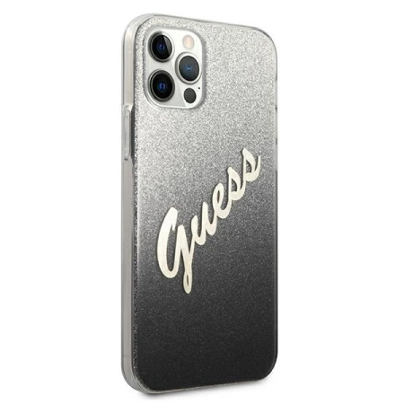Oryginalne Etui IPHONE 12 PRO MAX 6,7" Guess Hardcase Glitter Gradient Script GUHCP12LPCUGLSBK czarne