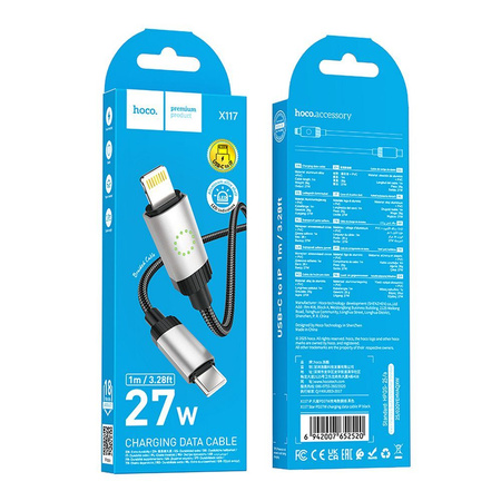 Kabel USB C do Lightning Hoco PD 27W 1 m X117 czarny