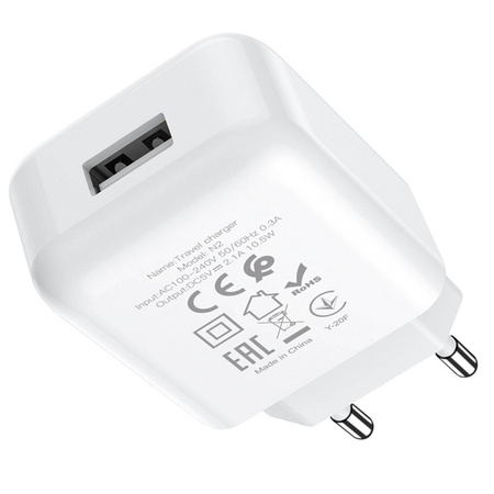 Ładowarka Sieciowa 2.1A 1xUSB + Kabel USB - USB typ C HOCO N2 biała