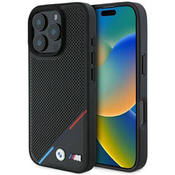 Original Case IPHONE 16 PRO BMW Hardcase M Perforated Tricolor Line MagSafe (BMHMP16L23PUPDK) black