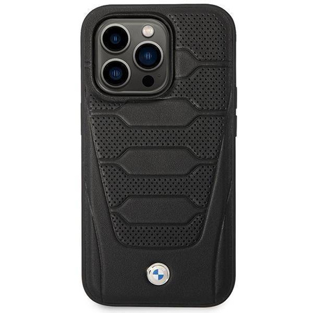 Original Handyhülle IPHONE 14 PRO BMW Leather Seats Pattern MagSafe MagSafe (BMHMP14L22RPSK) schwarz