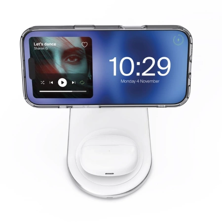 Ładowarka 2w1 Puro Wireless Charging Station bezprzewodowa na telefon i słuchawki - biała
