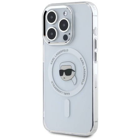 Oryginalne Etui IPHONE 15 PRO Karl Lagerfeld Hardcase IML Metal Karl Head MagSafe białe