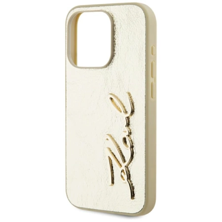 Karl Lagerfeld Wrinkled Metal Signature iPhone 15 Pro Case - Gold