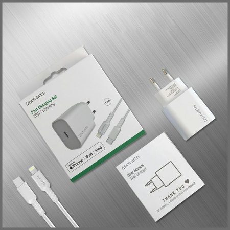 Ładowarka sieciowa 4smarts VoltPlug 20W  PD USB-C z kable USB-C do Lightning biały