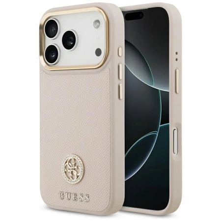Etui Guess Grained Strass Logo MagSafe na iPhone 17 Pro - różowe