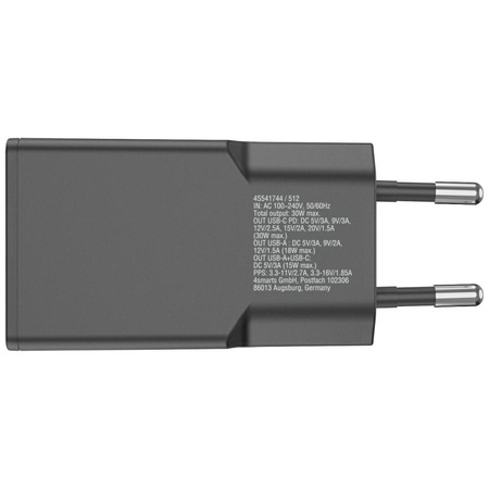 Ładowarka sieciowa 4smarts FlatPlug Duos 30W GaN USB-C/USB-A czarny
