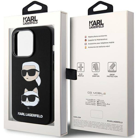 Karl Lagerfeld Silikon Karl&Choupette Head Hülle für iPhone 15 Pro – Schwarz