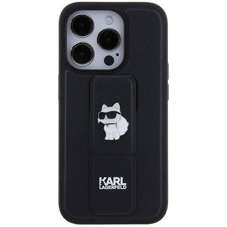 Karl Lagerfeld nakładka do iPhone 14 Pro 6,1" KLHCP14LGSACHPK HC GRIPSTAND SAFFIANO CHOUPETTE PINS czarna