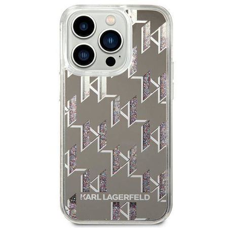 Original Handyhülle IPHONE 14 PRO MAX Karl Lagerfeld Hardcase Liquid Glitter Monogram (KLHCP14XLMNMS) silber